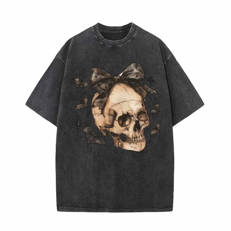 Bow Knot Skull Vintage Washed T-shirt sold by GTHIC