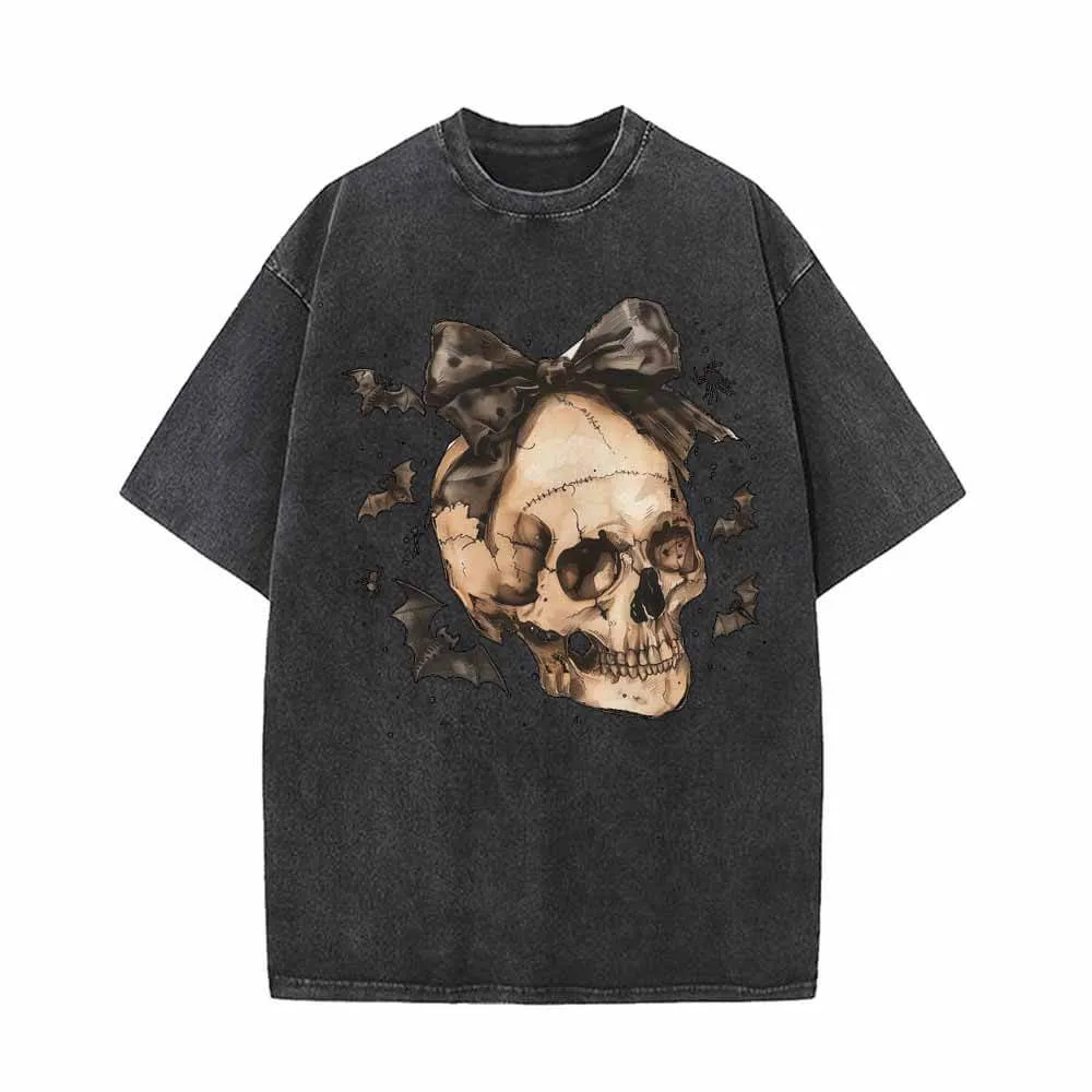 Bow Knot Skull Vintage Washed T-shirt sold by GTHIC