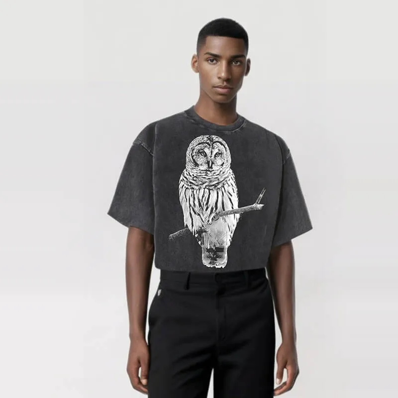 Vintage Owl Print Washed Short Sleeve T-shirt sold by GTHIC product image thumbnail 2