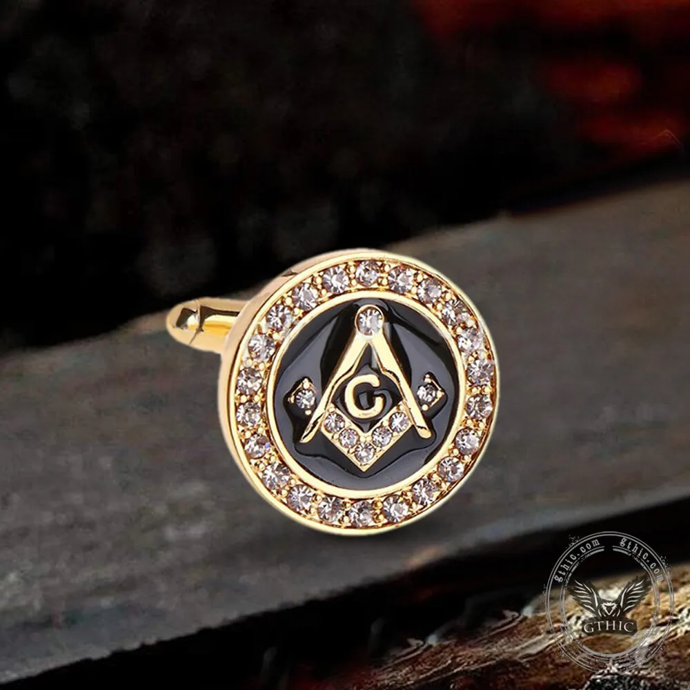 Freemasonry Symbol Diamond-Inlaid Brass Masonic Cufflinks sold by GTHIC product image thumbnail 2