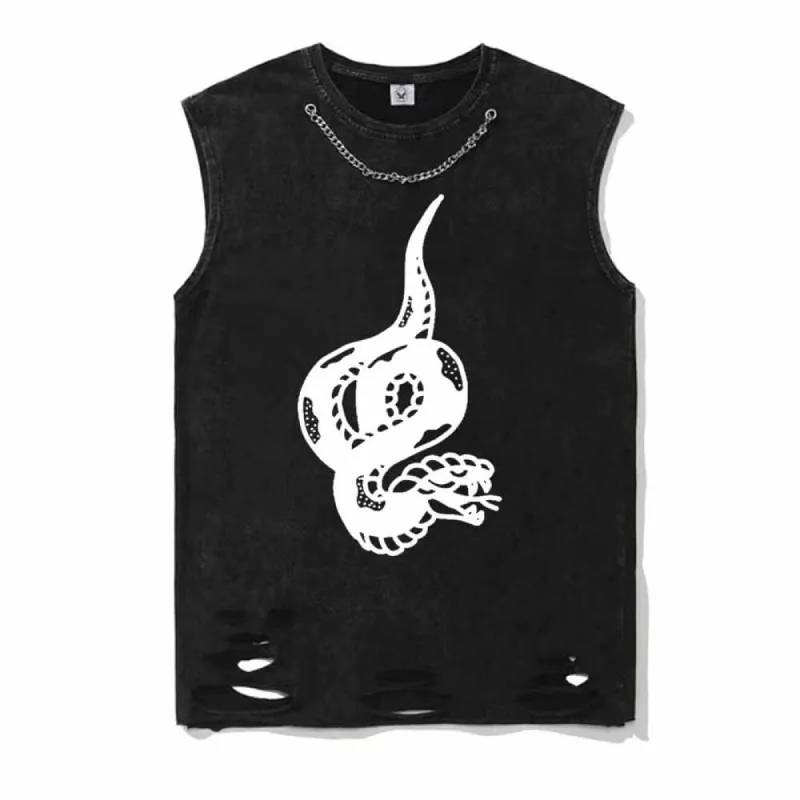 Curved Ferocious Snake Vintage Washed Vest Top sold by GTHIC