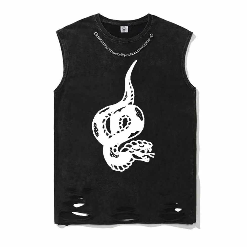 Curved Ferocious Snake Vintage Washed Vest Top sold by GTHIC