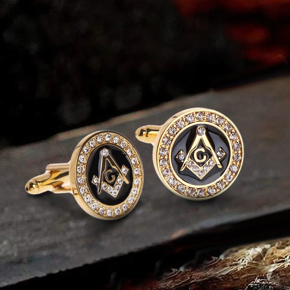 Freemasonry Symbol Diamond-Inlaid Brass Masonic Cufflinks sold by GTHIC