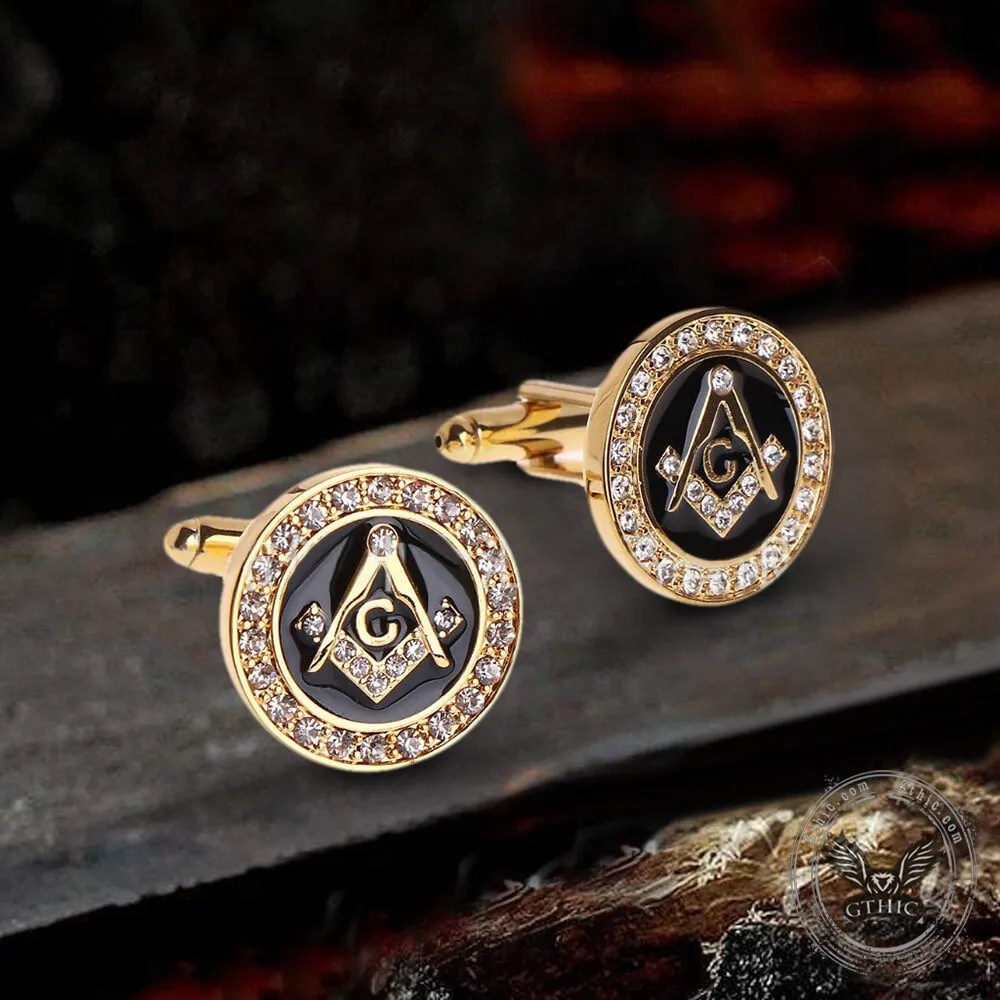 Freemasonry Symbol Diamond-Inlaid Brass Masonic Cufflinks sold by GTHIC product image thumbnail 3