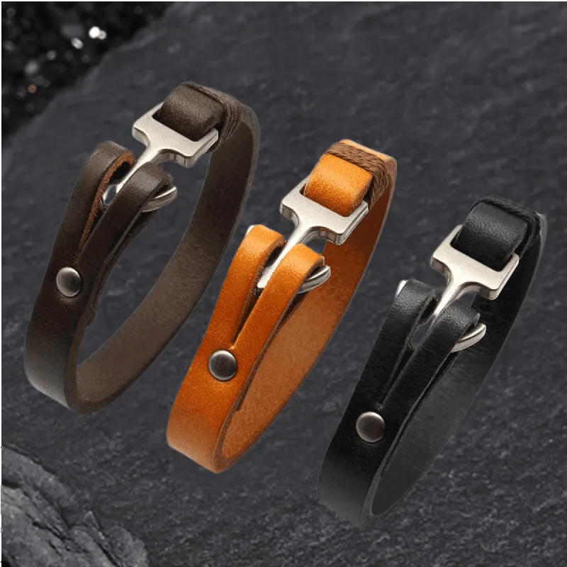 Simple Leather Anchor Alloy Bracelet sold by GTHIC