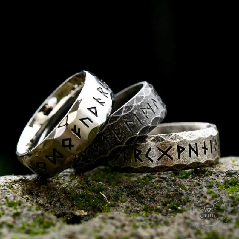 Scaled Pattern Runes Stainless Steel Viking Ring sold by GTHIC