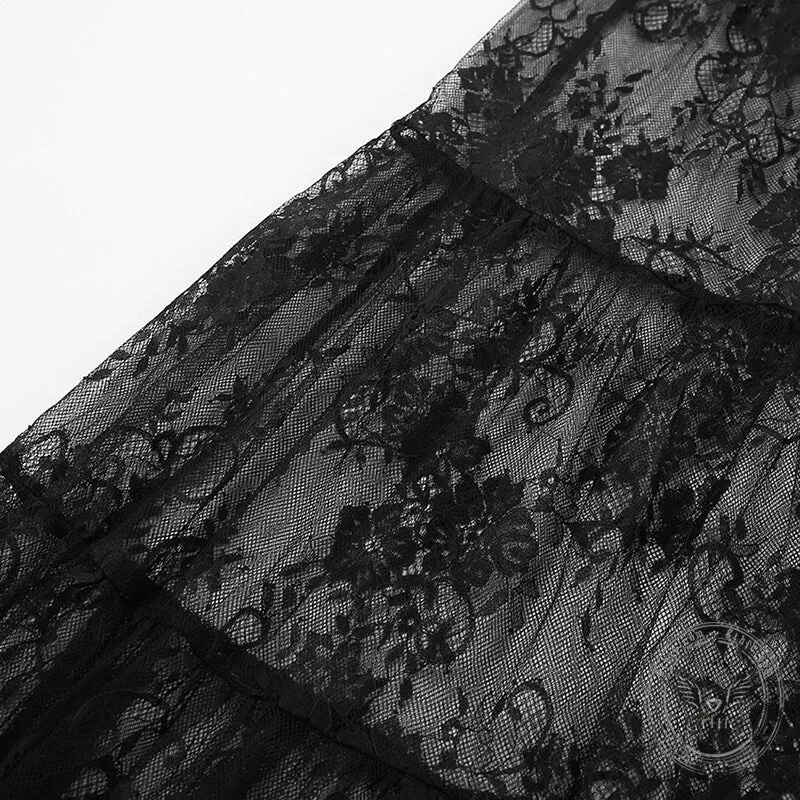 Floral pattern High Waist Flare Maxi Lace skirt sold by GTHIC product image thumbnail 5