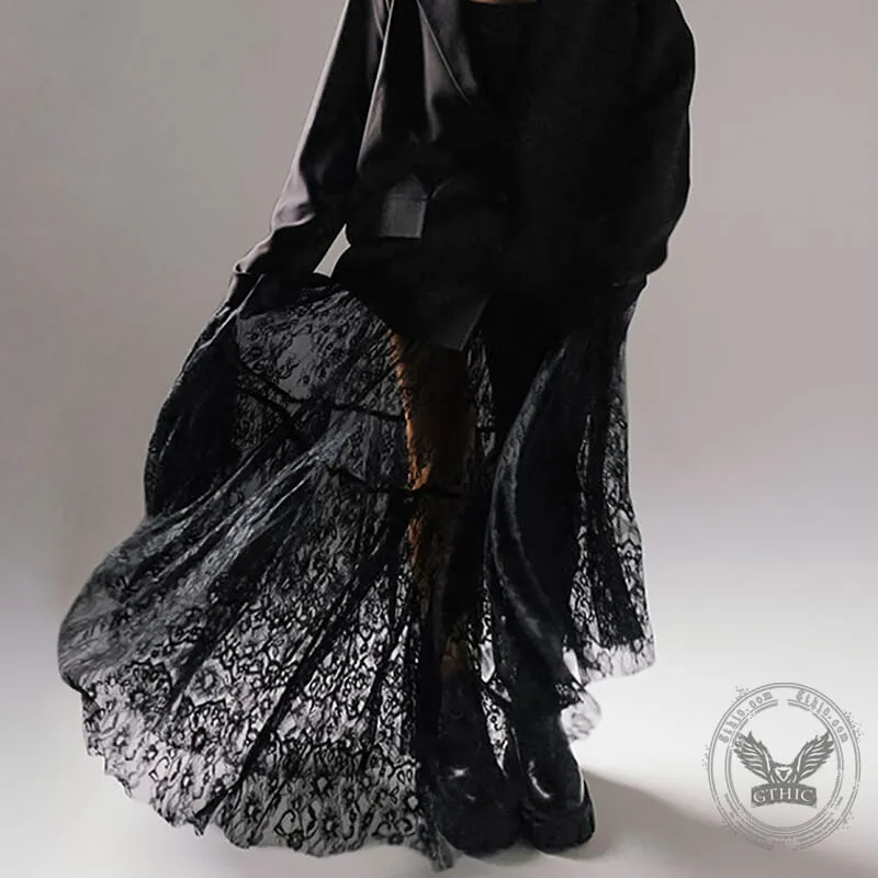 Floral pattern High Waist Flare Maxi Lace skirt sold by GTHIC product image thumbnail 2