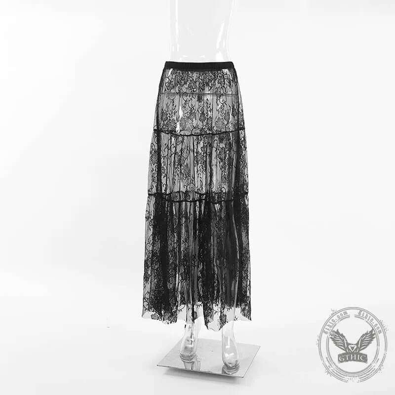 Floral pattern High Waist Flare Maxi Lace skirt sold by GTHIC product image thumbnail 3