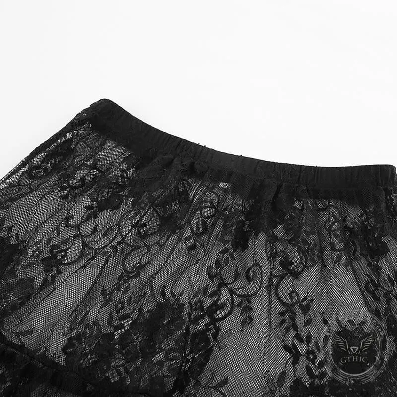 Floral pattern High Waist Flare Maxi Lace skirt sold by GTHIC product image thumbnail 4