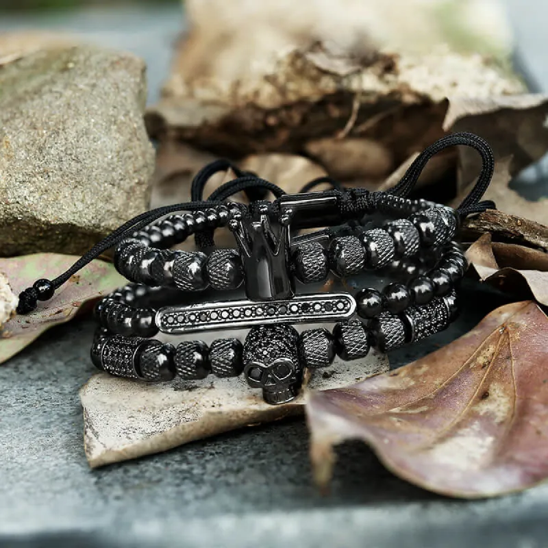 Vintage Crown Stainless Steel Skull Bracelet Set made by GTHIC