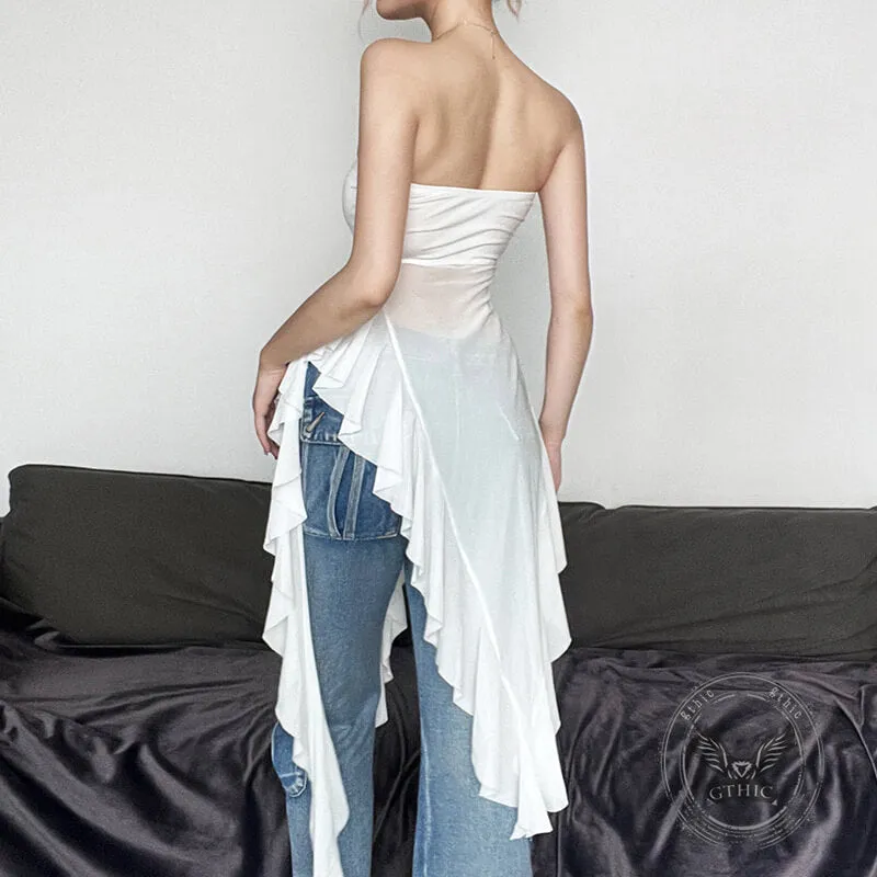 White Ruffle Tassel Tube Top sold by GTHIC product image thumbnail 3