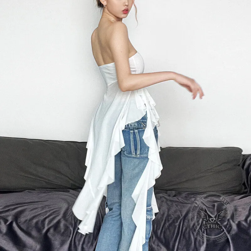 White Ruffle Tassel Tube Top sold by GTHIC product image thumbnail 2