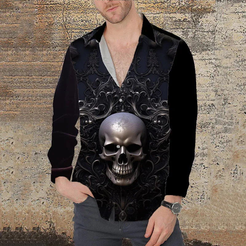 Gothic Pattern Skull Print Long Sleeve Shirt sold by GTHIC