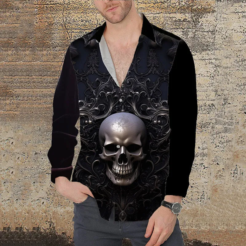 Gothic Pattern Skull Print Long Sleeve Shirt sold by GTHIC