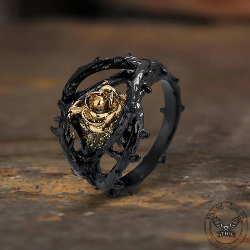 Rose Thorns Stainless Steel Gothic Ring sold by GTHIC