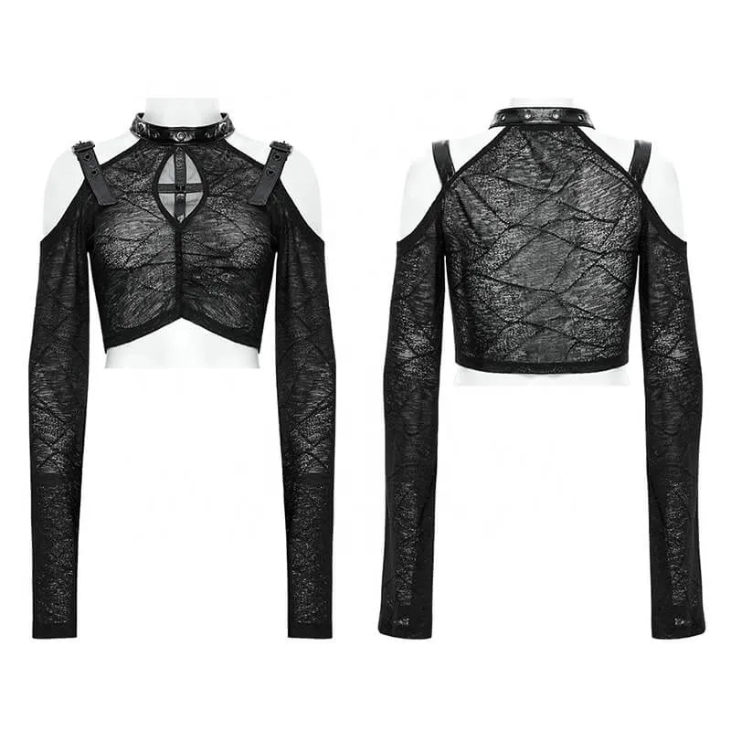 Gothic Hollow Out Cold-Shoulder Crop Top sold by GTHIC product image thumbnail 2