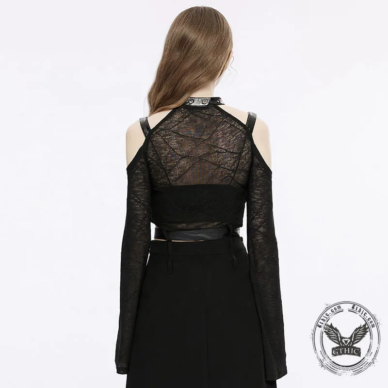 Gothic Hollow Out Cold-Shoulder Crop Top sold by GTHIC product image thumbnail 4