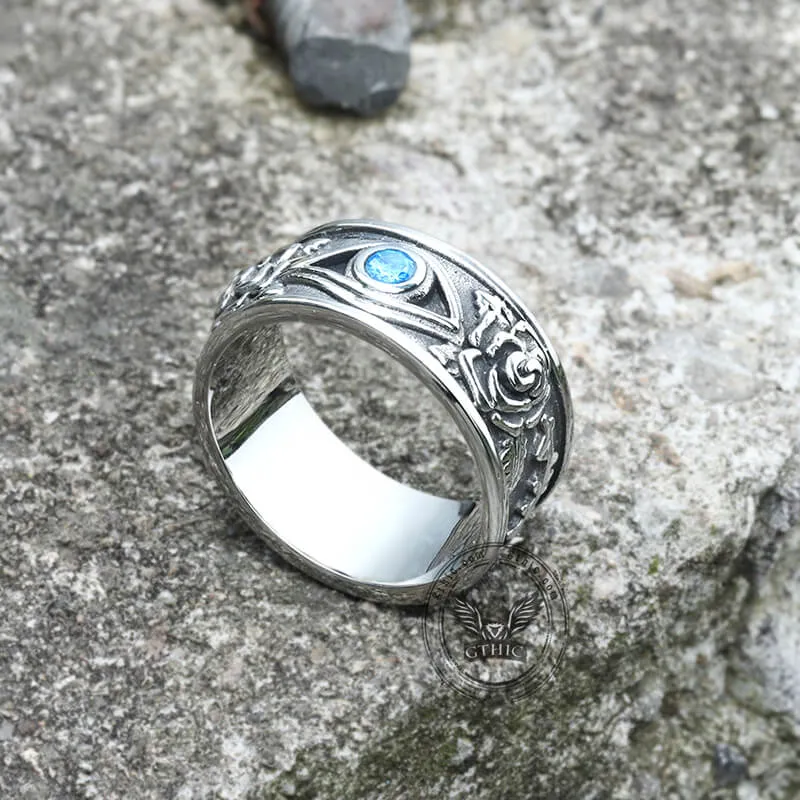 Eye And Rose Stainless Steel Goth Ring sold by GTHIC product image thumbnail 5