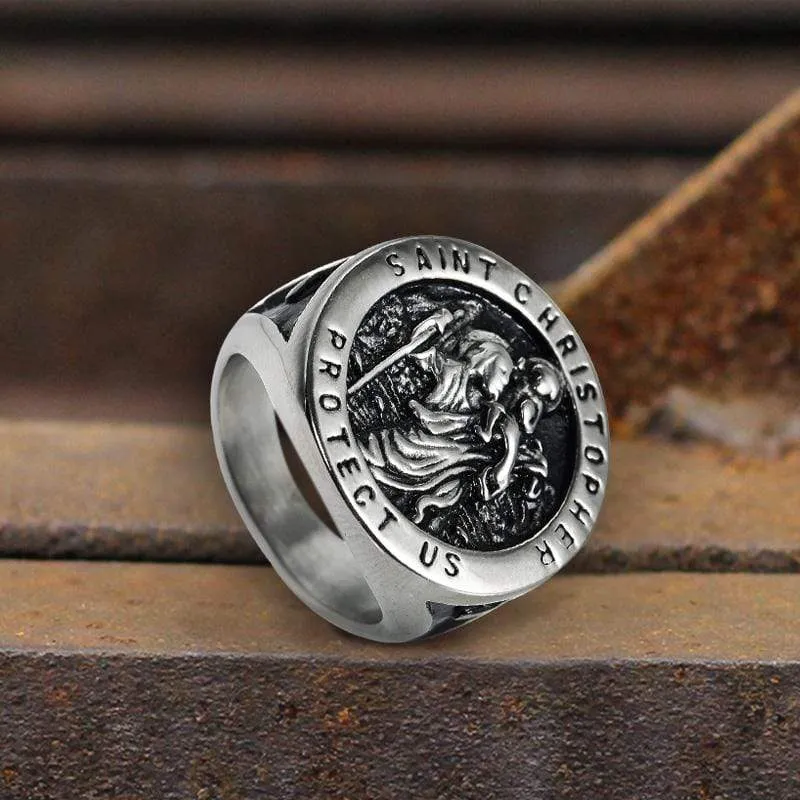 Saint Christopher Protect Us Stainless Steel Cross Ring sold by GTHIC product image thumbnail 4