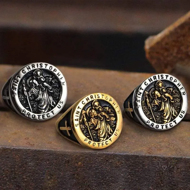 Saint Christopher Protect Us Stainless Steel Cross Ring sold by GTHIC product image thumbnail 3