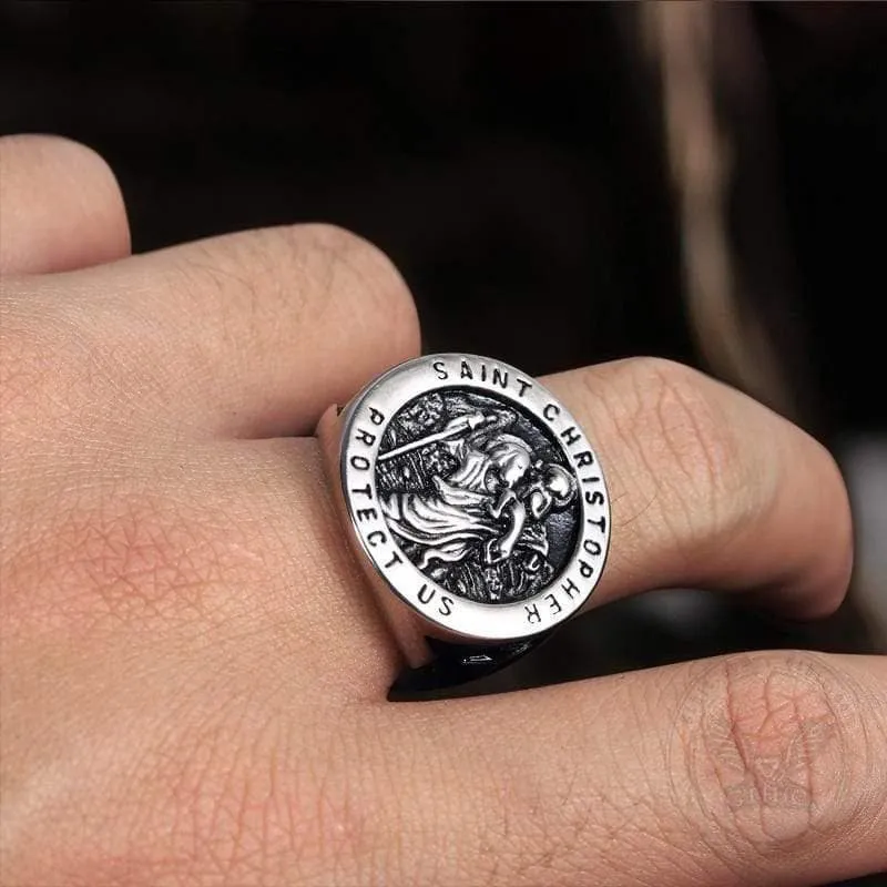 Saint Christopher Protect Us Stainless Steel Cross Ring sold by GTHIC product image thumbnail 5