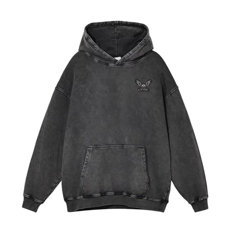 GTHIC Flying Eagle Pattern Vintage Washed Hoodie Sweatshirt sold by GTHIC