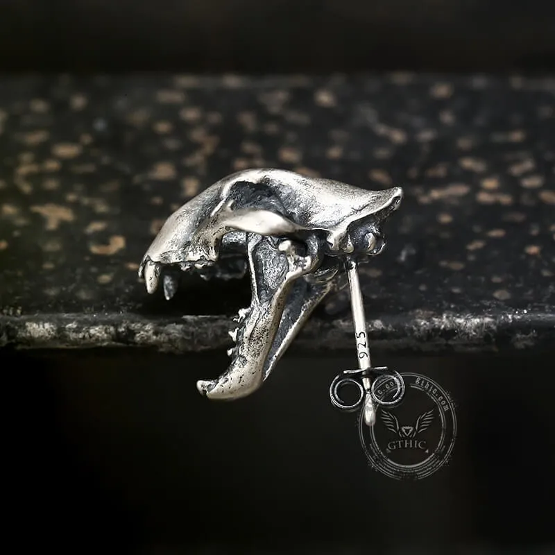 Saber Tooth Tiger Skull Head Sterling Silver Stud Earrings sold by GTHIC product image thumbnail 5