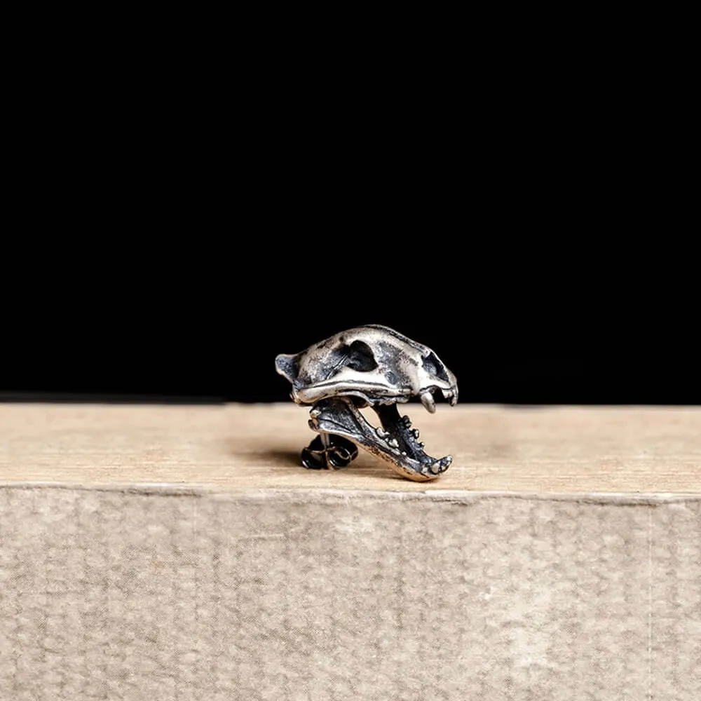 Saber Tooth Tiger Skull Head Sterling Silver Stud Earrings sold by GTHIC product image thumbnail 3