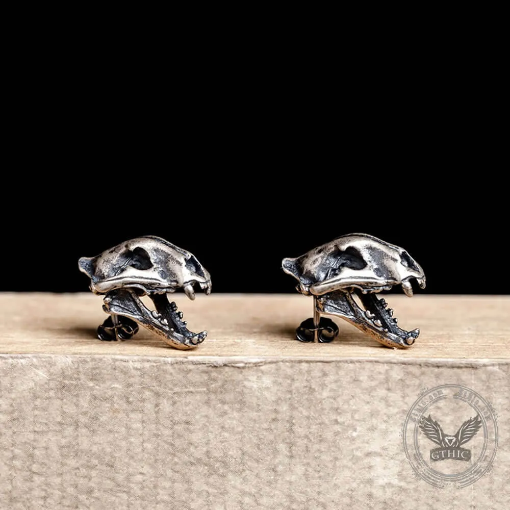 Saber Tooth Tiger Skull Head Sterling Silver Stud Earrings sold by GTHIC product image thumbnail 2