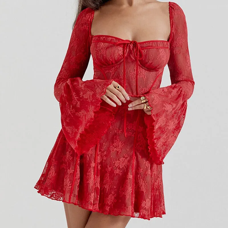 Floral Pattern Lace Tie Front Mini Dress sold by GTHIC product image thumbnail 2