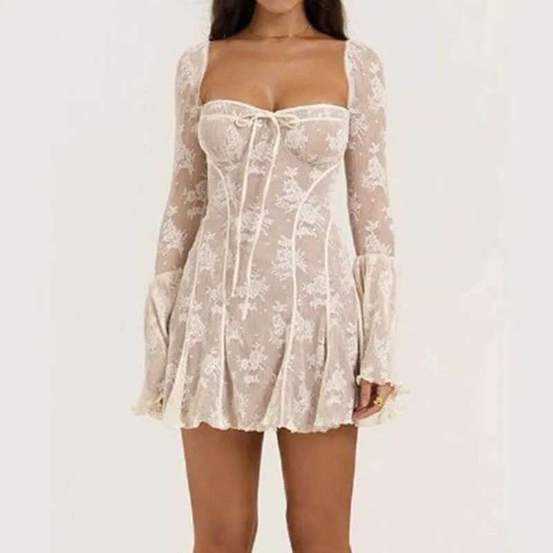 Floral Pattern Lace Tie Front Mini Dress sold by GTHIC product image thumbnail 3