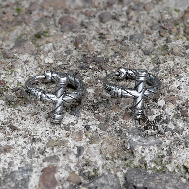 Simple Lines Stainless Steel Cross Hoop Earrings sold by GTHIC product image thumbnail 5