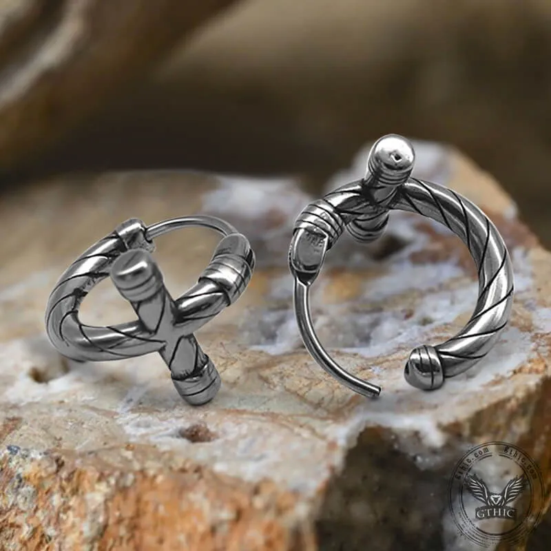 Simple Lines Stainless Steel Cross Hoop Earrings sold by GTHIC product image thumbnail 4