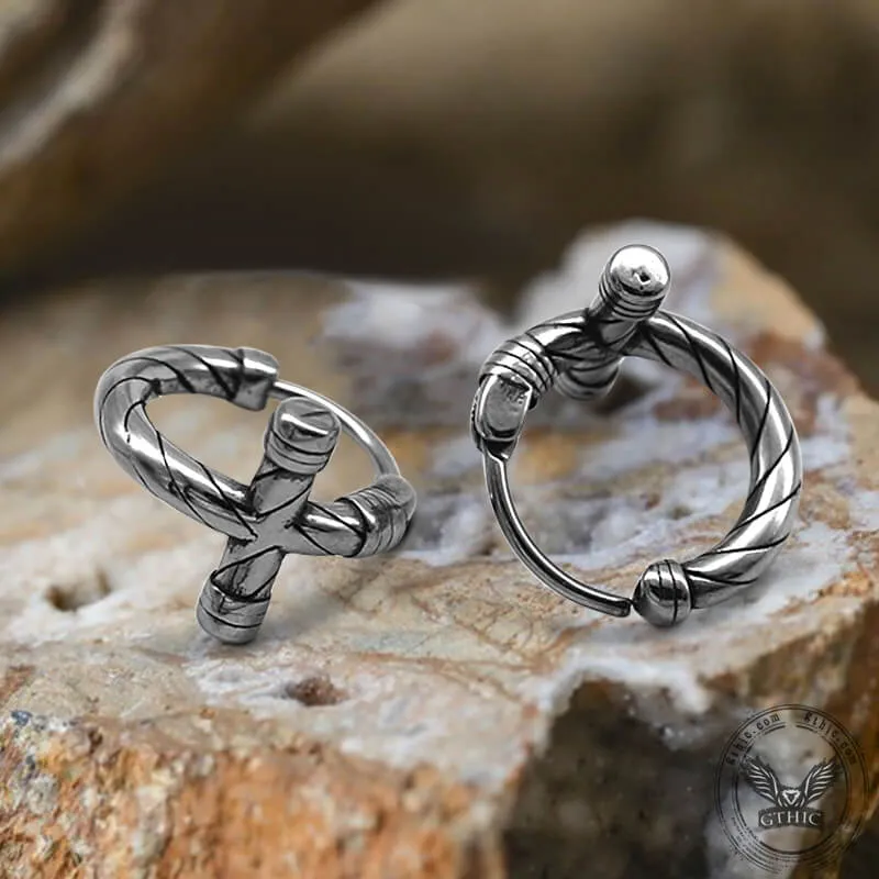 Simple Lines Stainless Steel Cross Hoop Earrings sold by GTHIC product image thumbnail 3