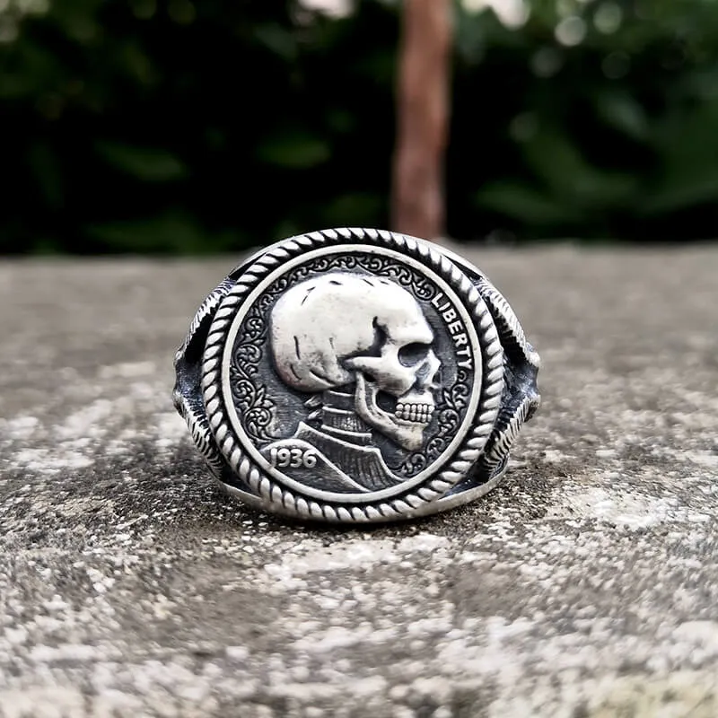 Skull Hobo Nickel Sterling Silver Ring sold by GTHIC