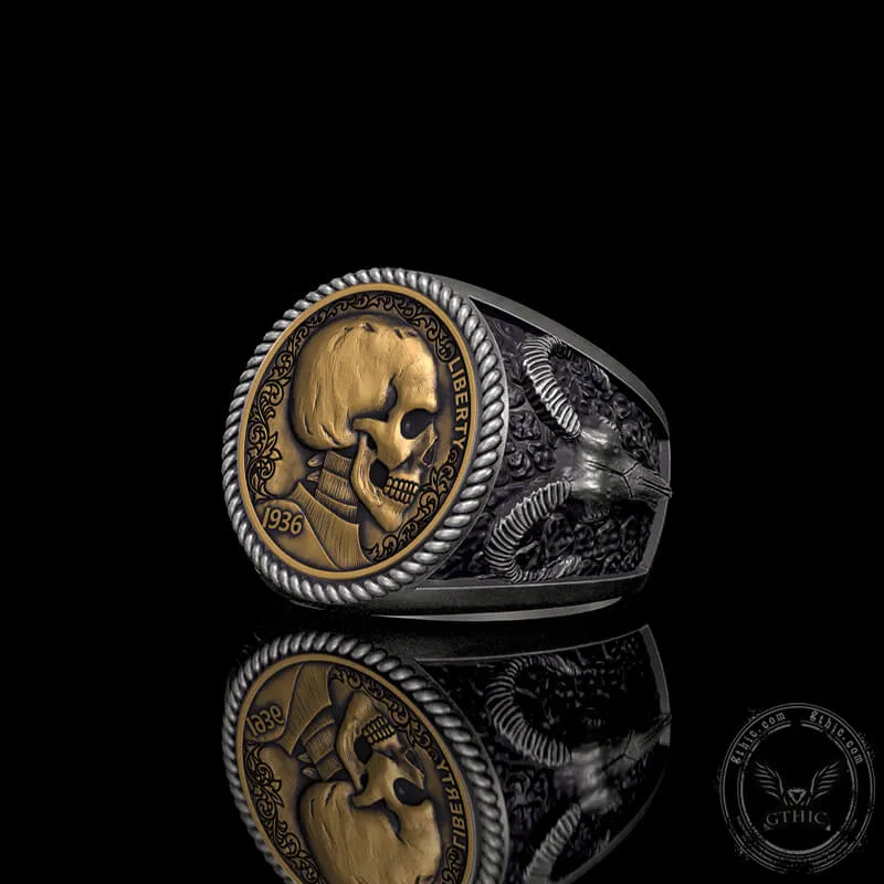 Skull Hobo Nickel Sterling Silver Ring sold by GTHIC product image thumbnail 4