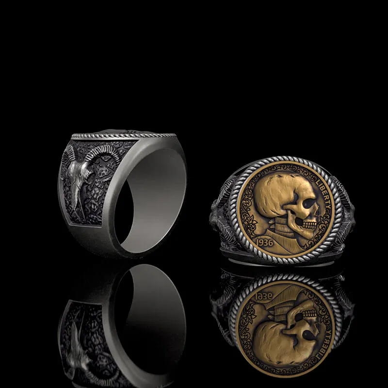 Skull Hobo Nickel Sterling Silver Ring sold by GTHIC product image thumbnail 2