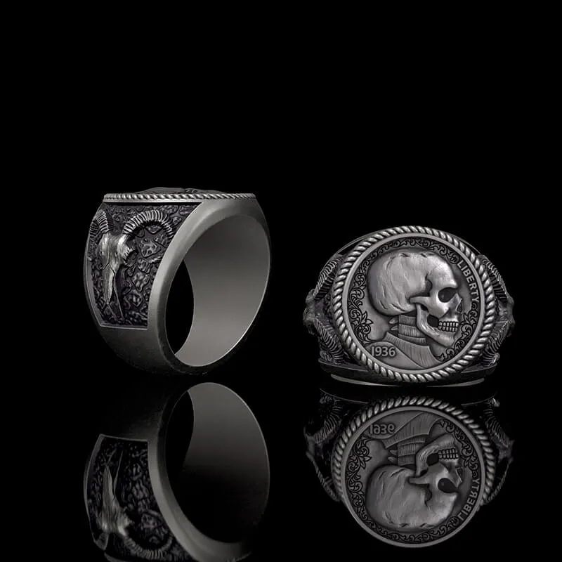 Skull Hobo Nickel Sterling Silver Ring sold by GTHIC product image thumbnail 3
