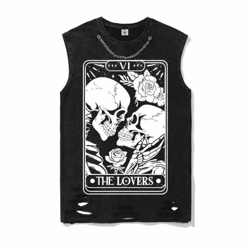 Skeleton Lovers Tarot Card Vintage Washed Vest Top sold by GTHIC