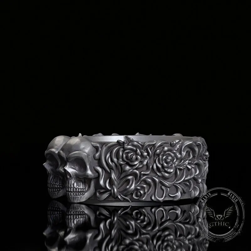 Double Skull Rose Vine Sterling Silver Ring sold by GTHIC product image thumbnail 3