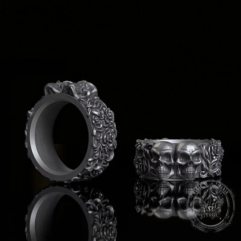 Double Skull Rose Vine Sterling Silver Ring sold by GTHIC product image thumbnail 2