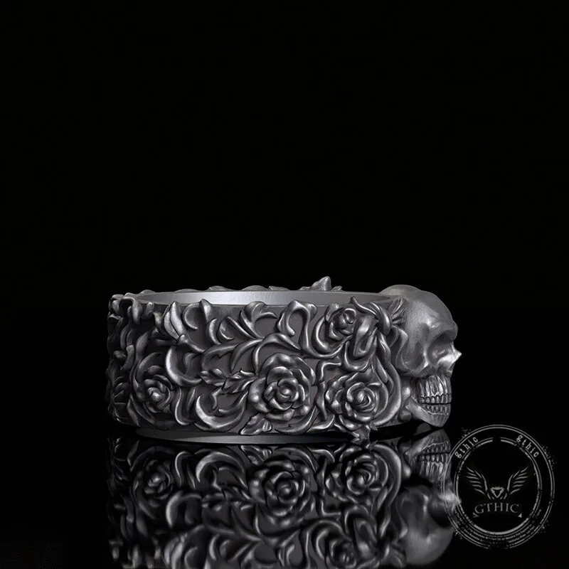 Double Skull Rose Vine Sterling Silver Ring sold by GTHIC product image thumbnail 4