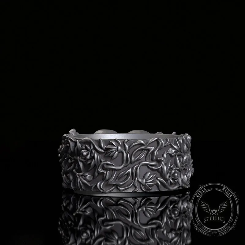 Double Skull Rose Vine Sterling Silver Ring sold by GTHIC product image thumbnail 5