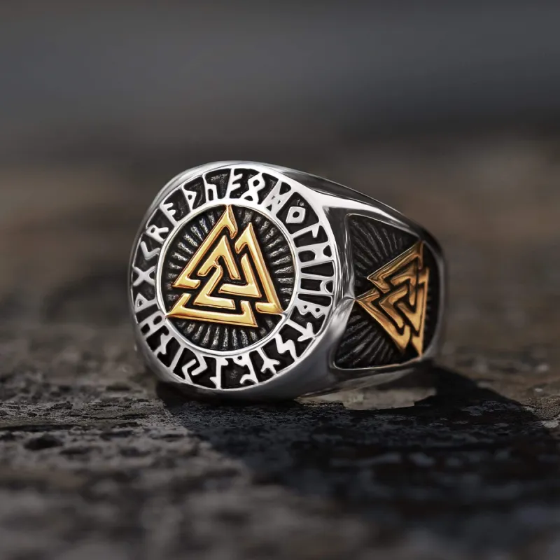 Runes Valknut Triangle Stainless Steel Viking Ring sold by GTHIC