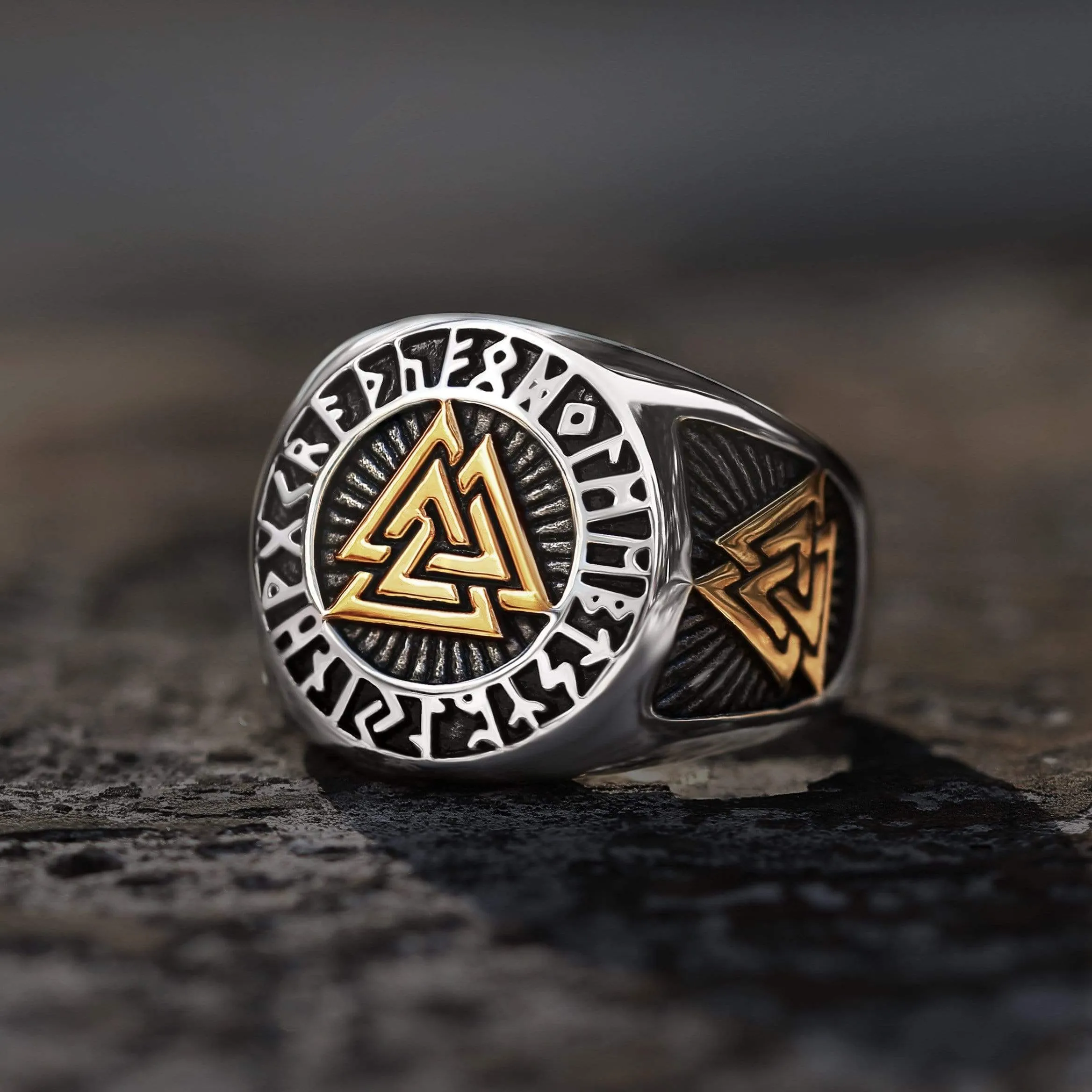 Runes Valknut Triangle Stainless Steel Viking Ring sold by GTHIC