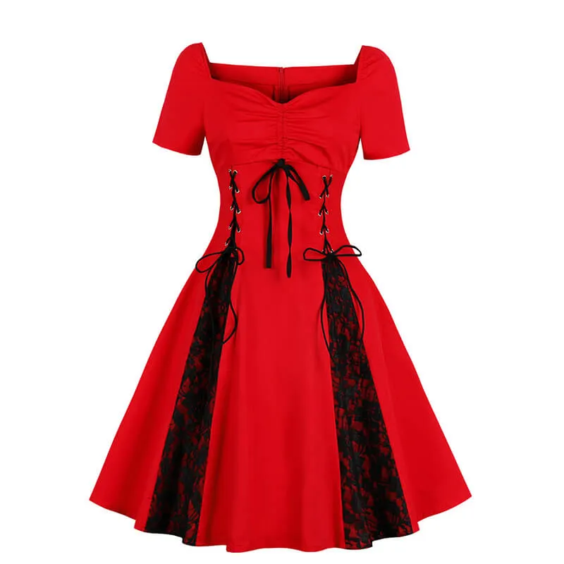Gothic Solid Color Patchwork Lace Up Dress sold by GTHIC product image thumbnail 3