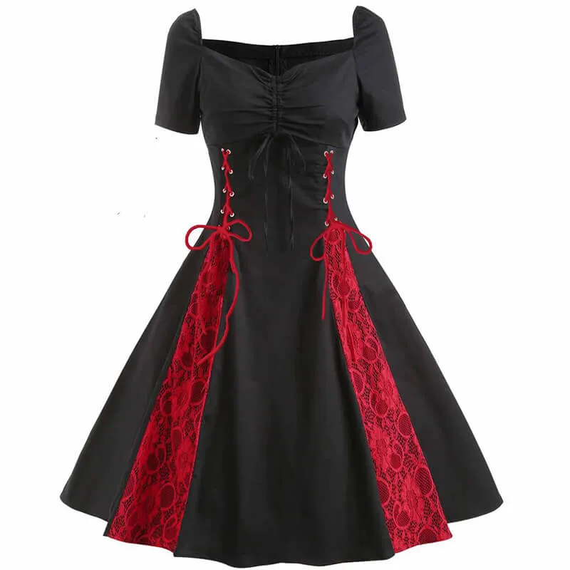 Gothic Solid Color Patchwork Lace Up Dress sold by GTHIC product image thumbnail 2