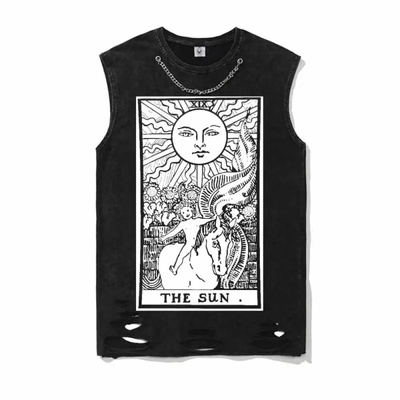 The Sun Tarot Card Vintage Washed Cotton Vest Top sold by GTHIC