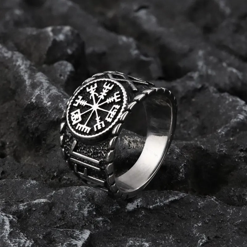 Vegvisir and Runes Stainless Steel Viking Ring sold by GTHIC